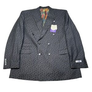 Tayion Double Breasted Sport Coat Mens‎ 46L 46 Black Grey Patterned $360 NEW